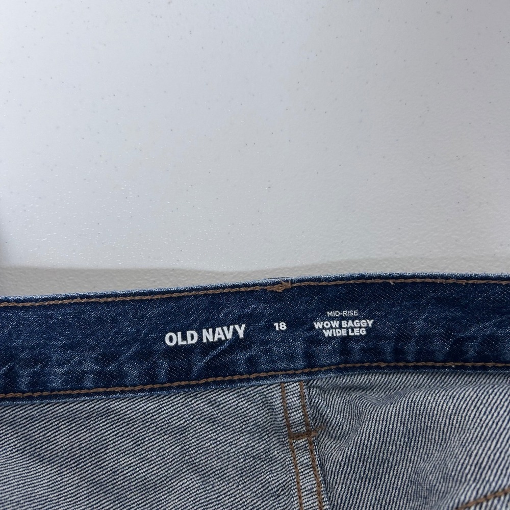 Old Navy Wow Baggy Wide Leg Jeans Women 18 Dark Wash Mid Rise Denim - Picture 3 of 13